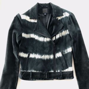 Sueded Tie Dye Midnight Blue Leather Moto Jacket